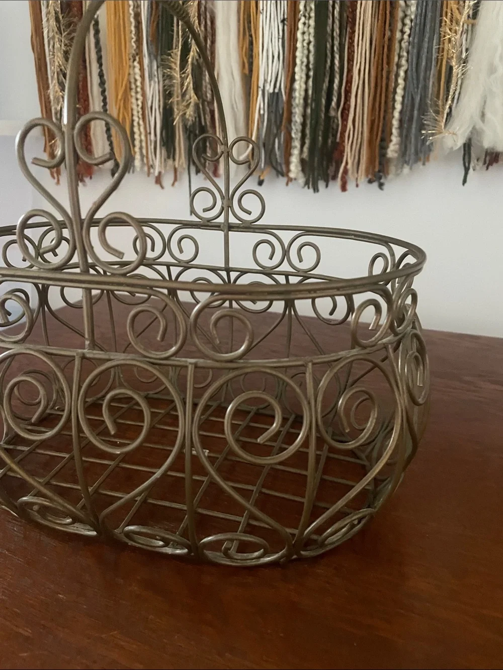 Metal gold basket with handle oval shape